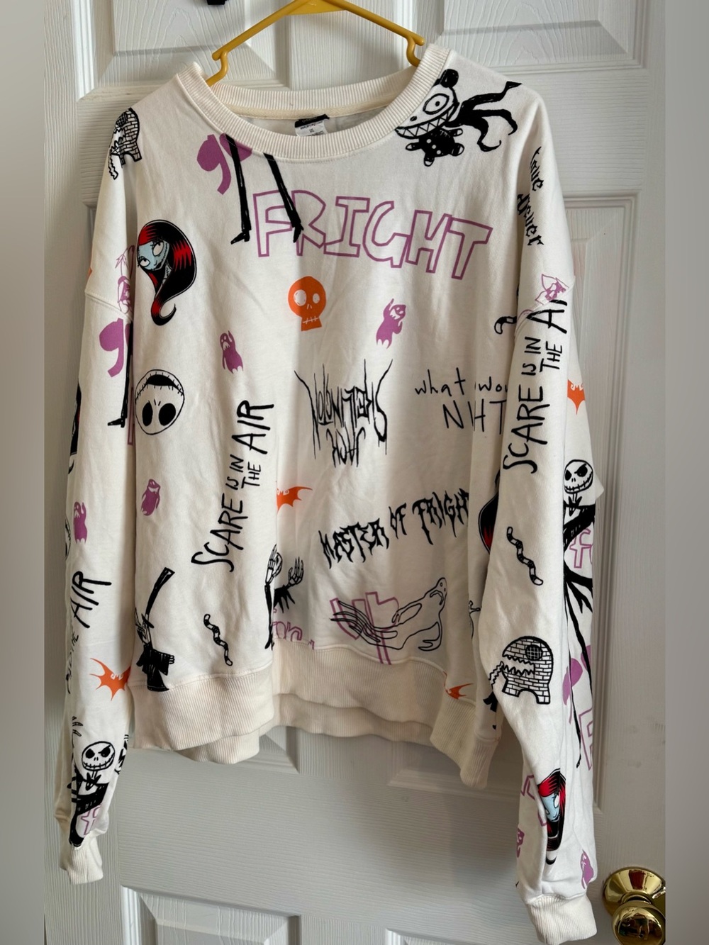 Women’s Halloween Graphic Sweatshirt - White With Purple, Orange & Black Accents